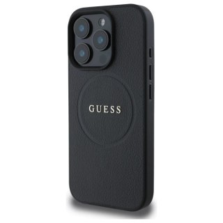 Etui Guess Grained Gold Ring MagSafe na iPhone 16 Pro Max - czarne