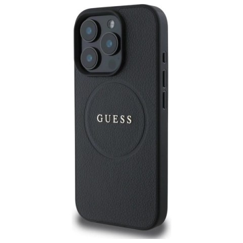 Etui Guess Grained Gold Ring MagSafe na iPhone 16 Pro Max - czarne