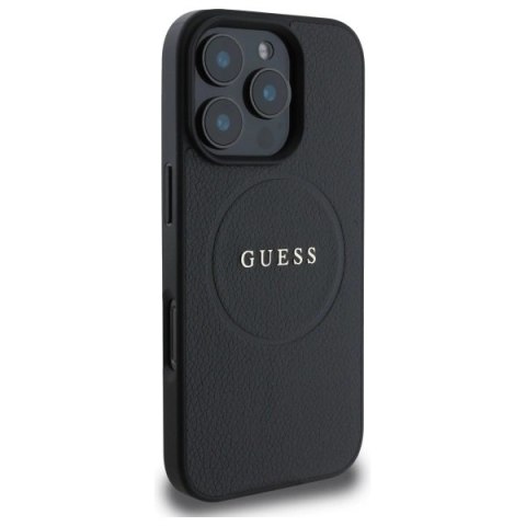 Etui Guess Grained Gold Ring MagSafe na iPhone 16 Pro Max - czarne