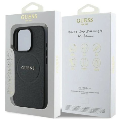 Etui Guess Grained Gold Ring MagSafe na iPhone 16 Pro Max - czarne