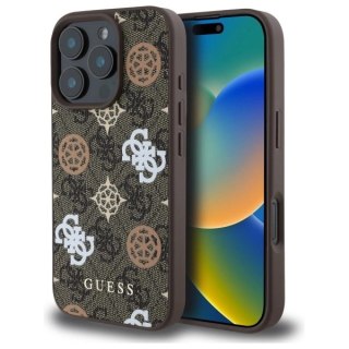 Etui Guess Peony On 4G Background MagSafe na iPhone 16 Pro Max - brązowe