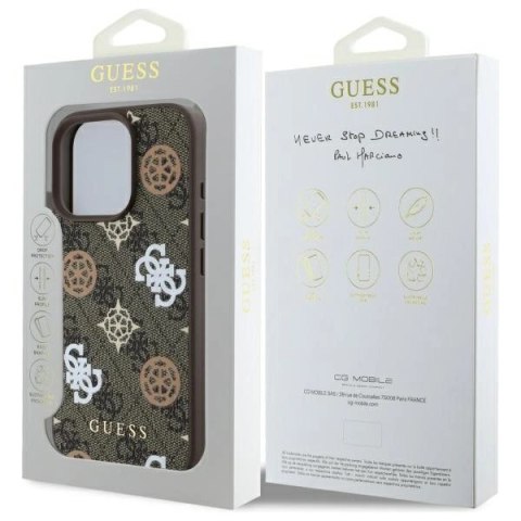 Etui Guess Peony On 4G Background MagSafe na iPhone 16 Pro Max - brązowe