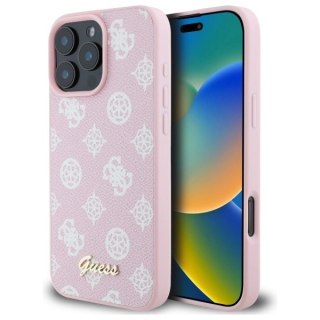 Etui Guess Peony Script MagSafe na iPhone 16 Pro Max - różowe