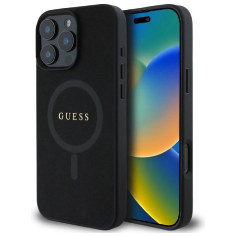 Etui Guess Saffiano Classic Logo MagSafe na iPhone 16 Pro Max - czarne