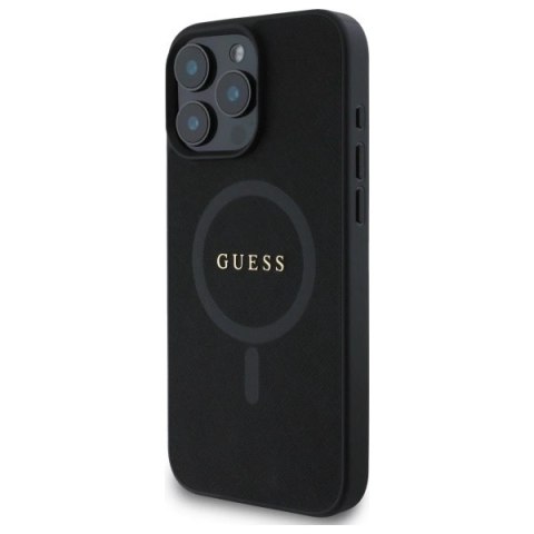 Etui Guess Saffiano Classic Logo MagSafe na iPhone 16 Pro Max - czarne