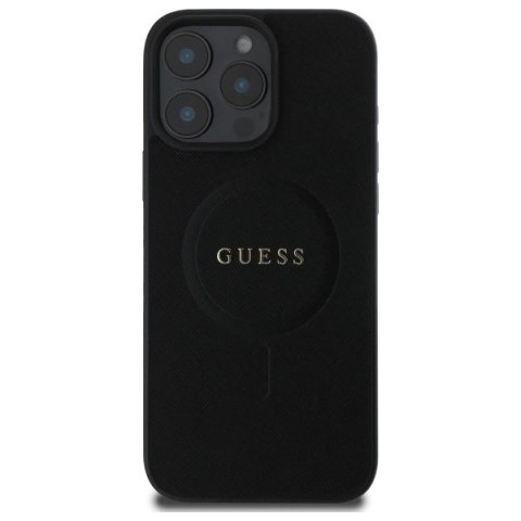 Etui Guess Saffiano Classic Logo MagSafe na iPhone 16 Pro Max - czarne