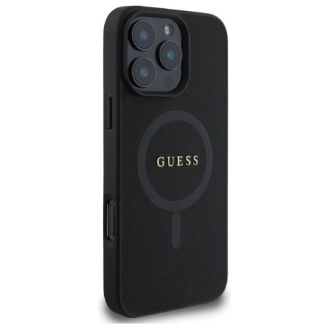 Etui Guess Saffiano Classic Logo MagSafe na iPhone 16 Pro Max - czarne