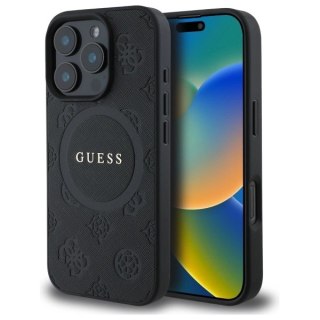 Etui Guess Saffiano Peony Classic Logo MagSafe na iPhone 16 Pro Max - czarne