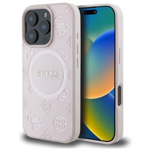 Etui Guess Saffiano Peony Classic Logo MagSafe na iPhone 16 Pro Max - różowe