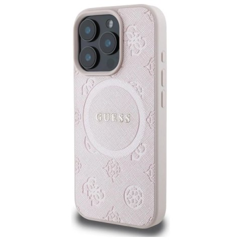 Etui Guess Saffiano Peony Classic Logo MagSafe na iPhone 16 Pro Max - różowe