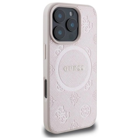 Etui Guess Saffiano Peony Classic Logo MagSafe na iPhone 16 Pro Max - różowe
