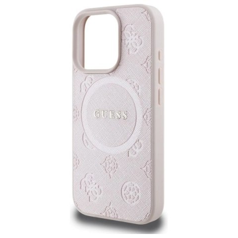 Etui Guess Saffiano Peony Classic Logo MagSafe na iPhone 16 Pro Max - różowe