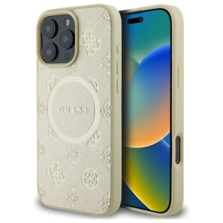 Etui Guess Saffiano Peony Classic Logo MagSafe na iPhone 16 Pro Max - złote
