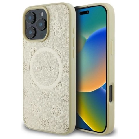 Etui Guess Saffiano Peony Classic Logo MagSafe na iPhone 16 Pro Max - złote
