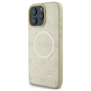 Etui Guess Saffiano Peony Classic Logo MagSafe na iPhone 16 Pro Max - złote
