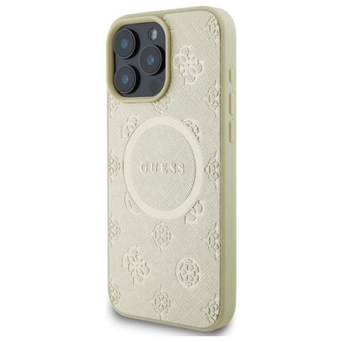 Etui Guess Saffiano Peony Classic Logo MagSafe na iPhone 16 Pro Max - złote