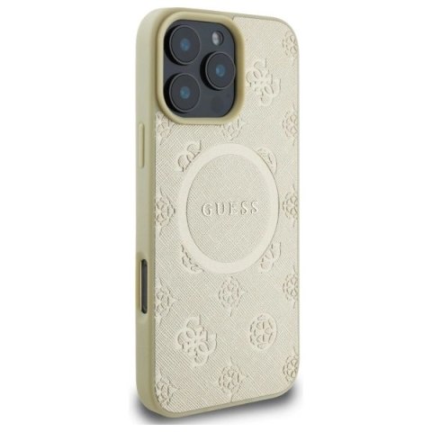 Etui Guess Saffiano Peony Classic Logo MagSafe na iPhone 16 Pro Max - złote