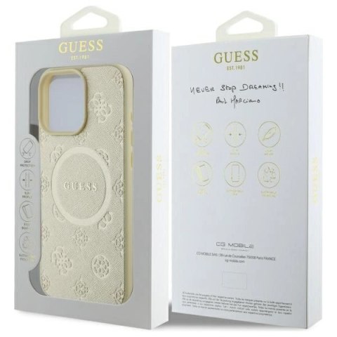 Etui Guess Saffiano Peony Classic Logo MagSafe na iPhone 16 Pro Max - złote