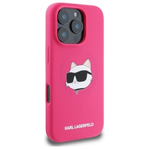 Etui Karl Lagerfeld Silicone Choupette Head MagSafe na iPhone 16 Pro - różowe