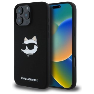 Etui Karl Lagerfeld Silicone Choupette Head Print MagSafe na iPhone 16 Pro - czarne