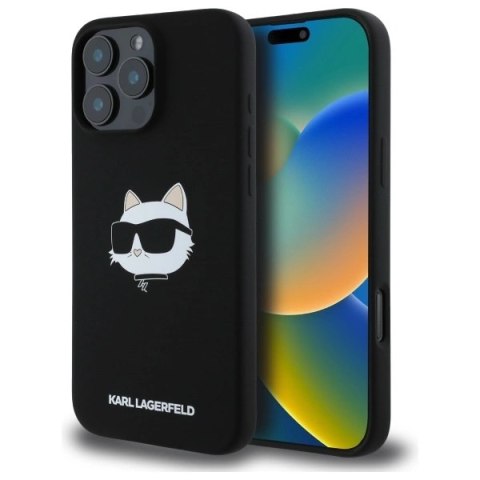 Etui Karl Lagerfeld Silicone Choupette Head Print MagSafe na iPhone 16 Pro - czarne