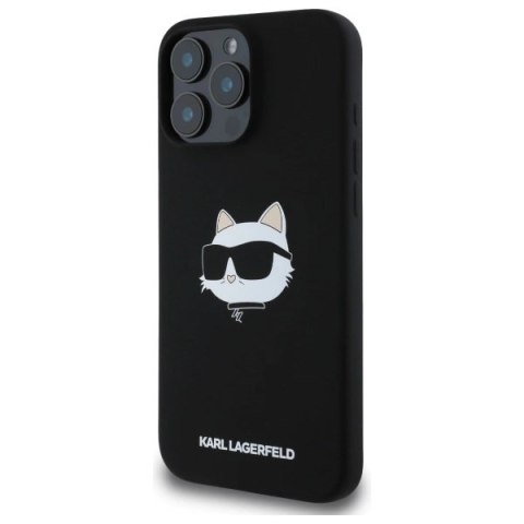 Etui Karl Lagerfeld Silicone Choupette Head Print MagSafe na iPhone 16 Pro - czarne