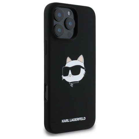 Etui Karl Lagerfeld Silicone Choupette Head Print MagSafe na iPhone 16 Pro - czarne