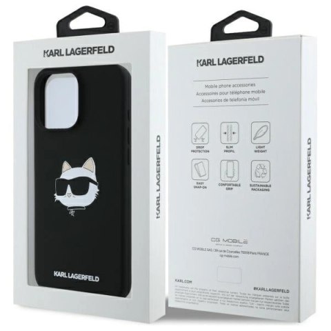 Etui Karl Lagerfeld Silicone Choupette Head Print MagSafe na iPhone 16 Pro - czarne
