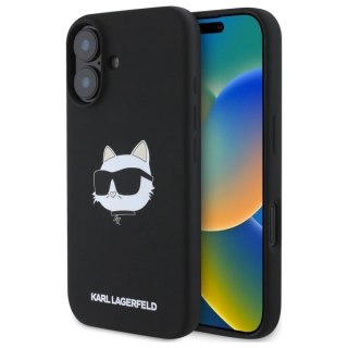 Etui Karl Lagerfeld Silicone Choupette Head Print MagSafe na iPhone 16 - czarne