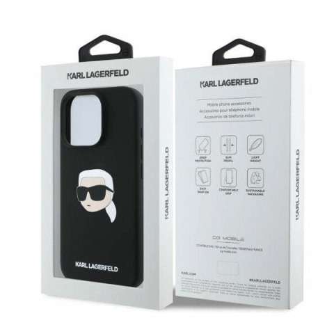 Etui Karl Lagerfeld Silicone Karl Head Print MagSafe na iPhone 16 Pro Max - czarne Etui Karl Lagerfeld Silicone Karl Head Print MagSafe na iPhone 16 Pro Max - czarne