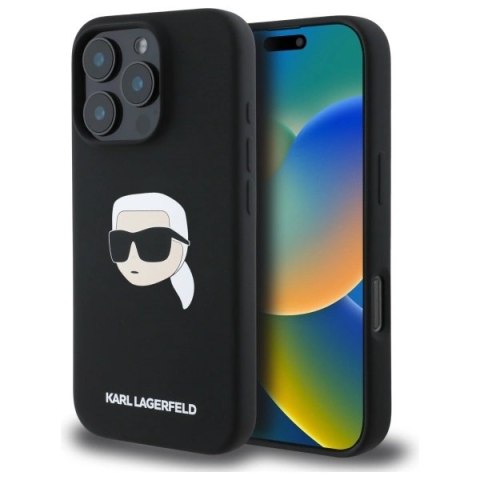 Etui Karl Lagerfeld Silicone Karl Head Print MagSafe na iPhone 16 Pro - czarne