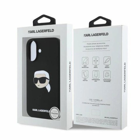 Etui Karl Lagerfeld Silicone Karl Head Print MagSafe na iPhone 16 - czarne Etui Karl Lagerfeld Silicone Karl Head Print MagSafe na iPhone 16 - czarne