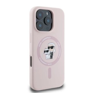 Etui Karl Lagerfeld Silicone Karl&Choupette Heads MagSafe na iPhone 16 Pro Max - różowe