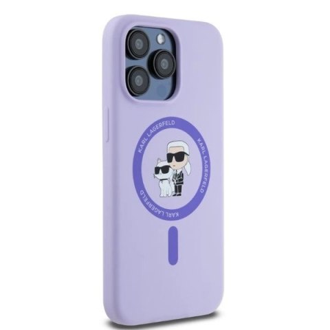 Etui Karl Lagerfeld Silicone Karl&Choupette Heads Ring MagSafe na iPhone 15 Pro Max - fioletowe Etui Karl Lagerfeld Silicone Karl&Choupette Heads Ring MagSafe na iPhone 15 Pro Max - fioletowe