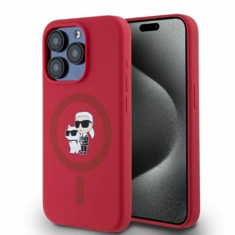 Etui Karl Lagerfeld Silicone Karl&Choupette Heads Ring MagSafe na iPhone 15 Pro - czerwone Etui Karl Lagerfeld Silicone Karl&Choupette Heads Ring MagSafe na iPhone 15 Pro - czerwone