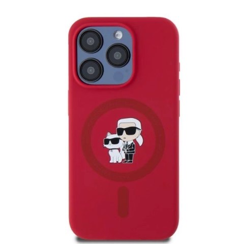 Etui Karl Lagerfeld Silicone Karl&Choupette Heads Ring MagSafe na iPhone 15 Pro - czerwone Etui Karl Lagerfeld Silicone Karl&Choupette Heads Ring MagSafe na iPhone 15 Pro - czerwone