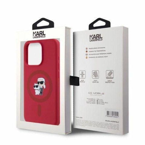 Etui Karl Lagerfeld Silicone Karl&Choupette Heads Ring MagSafe na iPhone 15 Pro - czerwone Etui Karl Lagerfeld Silicone Karl&Choupette Heads Ring MagSafe na iPhone 15 Pro - czerwone