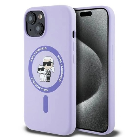 Etui Karl Lagerfeld Silicone Karl&Choupette Heads Ring MagSafe na iPhone 15 - fioletowe Etui Karl Lagerfeld Silicone Karl&Choupette Heads Ring MagSafe na iPhone 15 - fioletowe