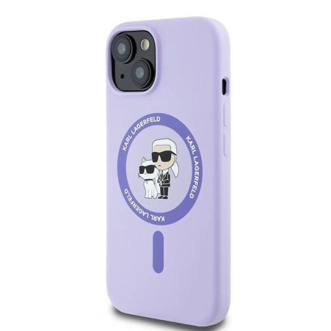 Etui Karl Lagerfeld Silicone Karl&Choupette Heads Ring MagSafe na iPhone 15 - fioletowe Etui Karl Lagerfeld Silicone Karl&Choupette Heads Ring MagSafe na iPhone 15 - fioletowe