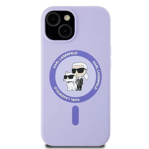 Etui Karl Lagerfeld Silicone Karl&Choupette Heads Ring MagSafe na iPhone 15 - fioletowe Etui Karl Lagerfeld Silicone Karl&Choupette Heads Ring MagSafe na iPhone 15 - fioletowe