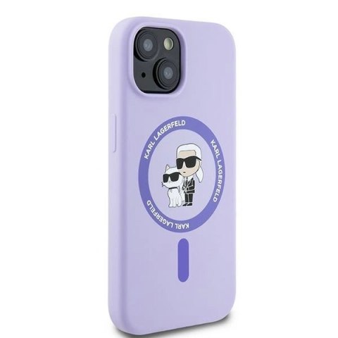 Etui Karl Lagerfeld Silicone Karl&Choupette Heads Ring MagSafe na iPhone 15 - fioletowe Etui Karl Lagerfeld Silicone Karl&Choupette Heads Ring MagSafe na iPhone 15 - fioletowe