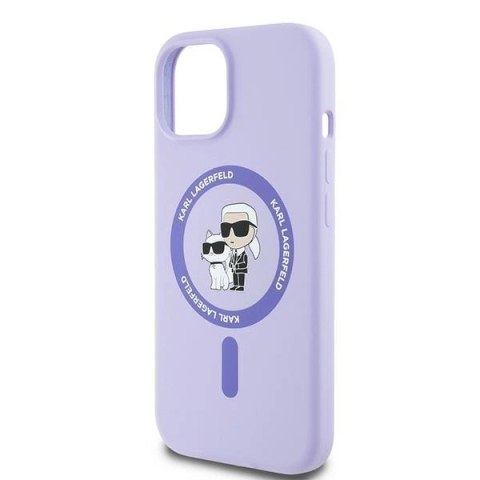 Etui Karl Lagerfeld Silicone Karl&Choupette Heads Ring MagSafe na iPhone 15 - fioletowe Etui Karl Lagerfeld Silicone Karl&Choupette Heads Ring MagSafe na iPhone 15 - fioletowe