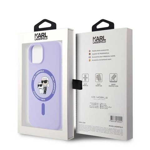Etui Karl Lagerfeld Silicone Karl&Choupette Heads Ring MagSafe na iPhone 15 - fioletowe Etui Karl Lagerfeld Silicone Karl&Choupette Heads Ring MagSafe na iPhone 15 - fioletowe