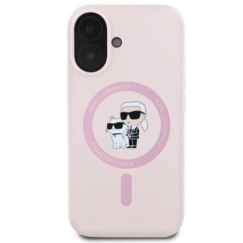 Etui Karl Lagerfeld Silicone Karl&Choupette Heads Ring MagSafe na iPhone 16 Plus - różowe