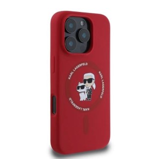 Etui Karl Lagerfeld Silicone Karl&Choupette Heads Ring MagSafe na iPhone 16 Pro Max - czerwone