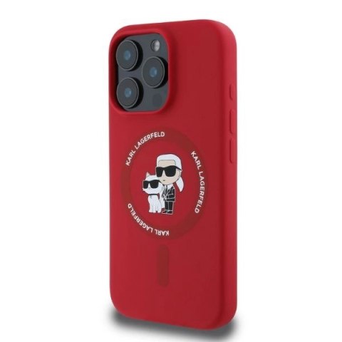 Etui Karl Lagerfeld Silicone Karl&Choupette Heads Ring MagSafe na iPhone 16 Pro Max - czerwone