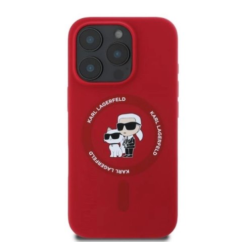 Etui Karl Lagerfeld Silicone Karl&Choupette Heads Ring MagSafe na iPhone 16 Pro Max - czerwone