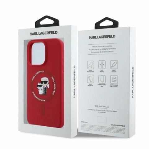 Etui Karl Lagerfeld Silicone Karl&Choupette Heads Ring MagSafe na iPhone 16 Pro Max - czerwone
