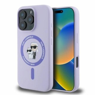 Etui Karl Lagerfeld Silicone Karl&Choupette Heads Ring MagSafe na iPhone 16 Pro Max - fioletowe