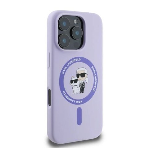 Etui Karl Lagerfeld Silicone Karl&Choupette Heads Ring MagSafe na iPhone 16 Pro Max - fioletowe Etui Karl Lagerfeld Silicone Karl&Choupette Heads Ring MagSafe na iPhone 16 Pro Max - fioletowe